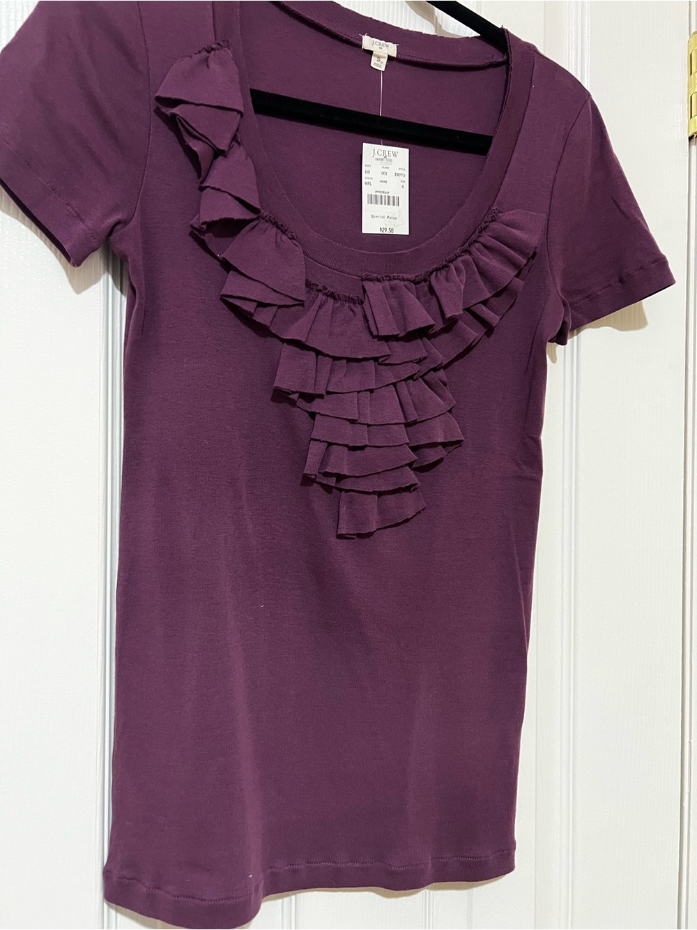 J. Crew Ruffle Scoop Neck Tee in Plum